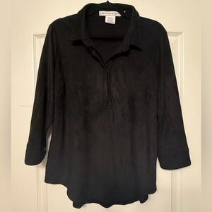 Gretchen Scott Goddess Faux Suede Tunic Top Black Medium NWOT